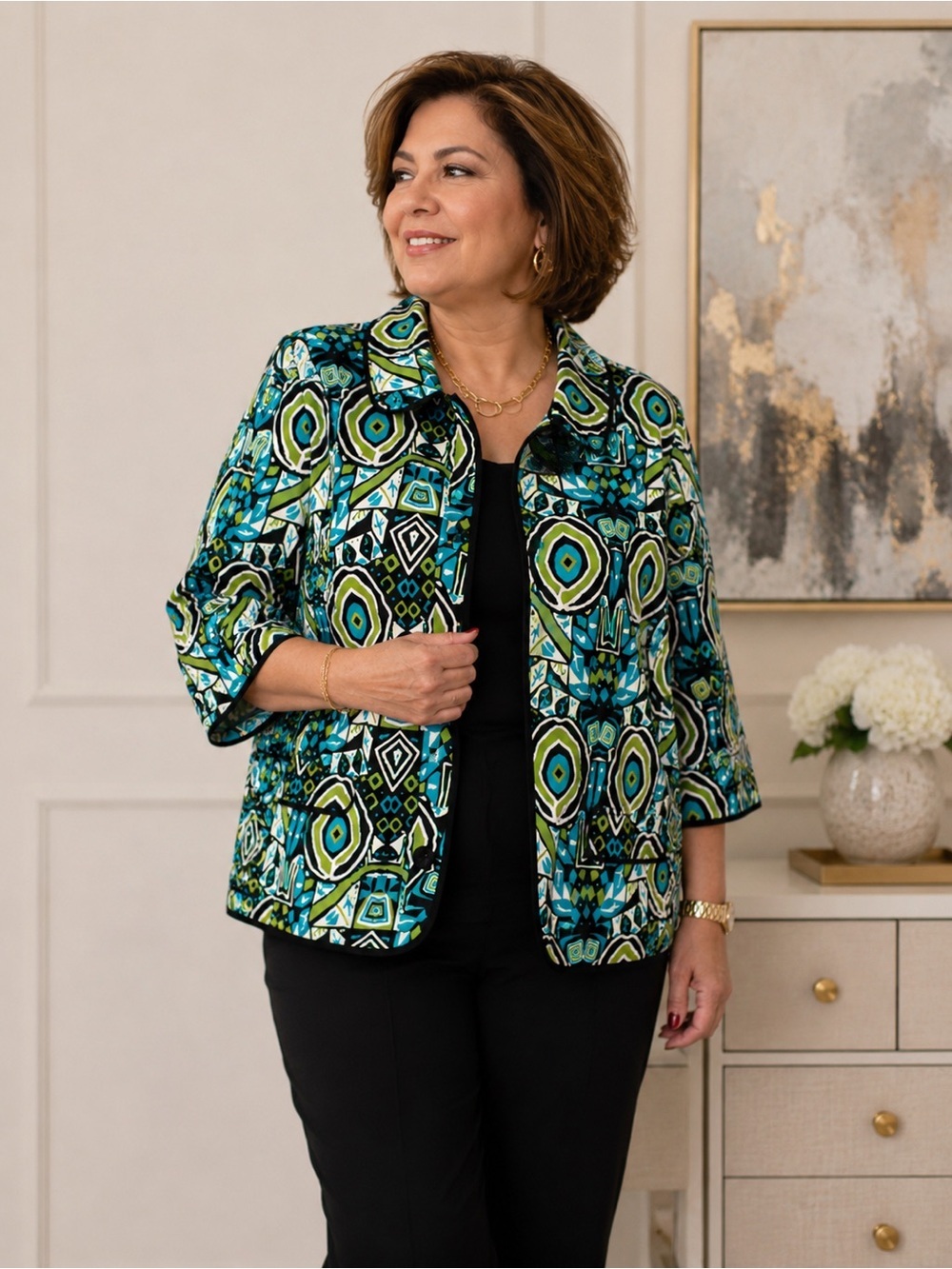 Maggie Barnes Printed Jacket Blazer Size 3X | Bold Geometric Pattern